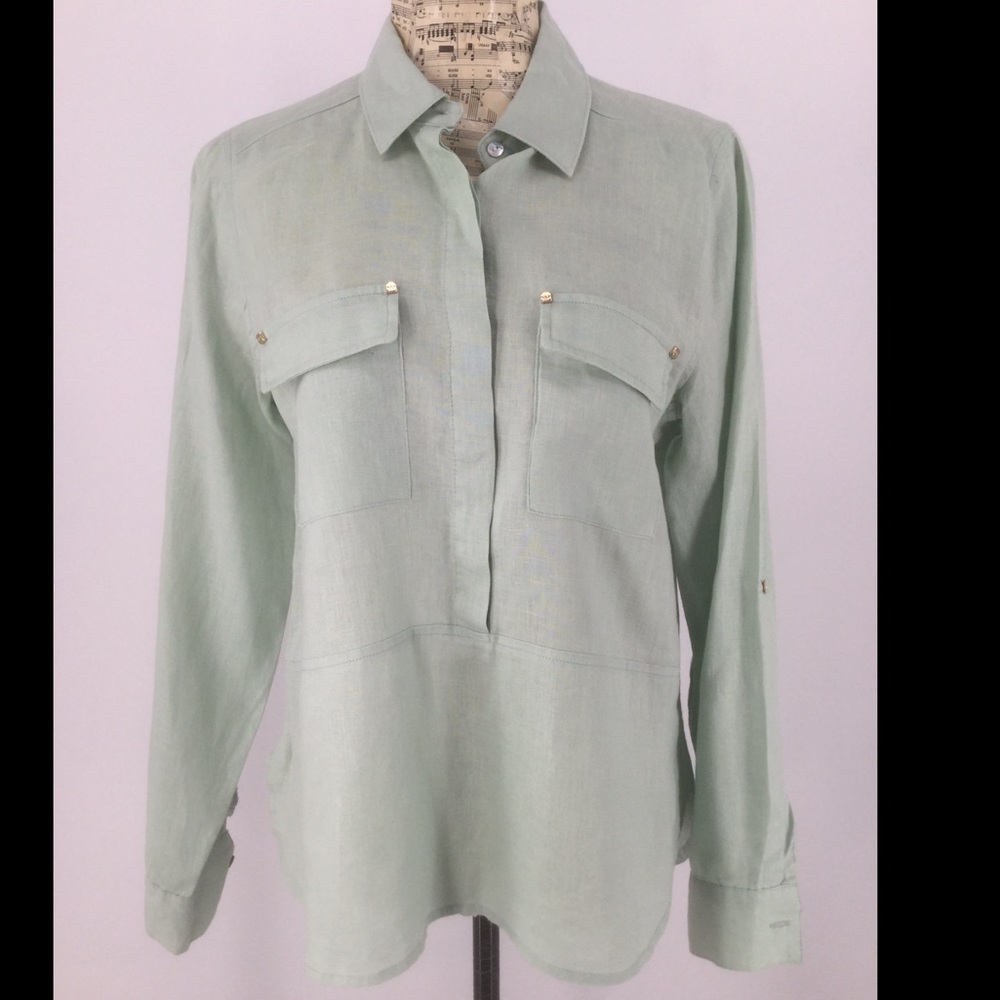 Marc New York 100% Linen Blouse Small Soft Green /sage
